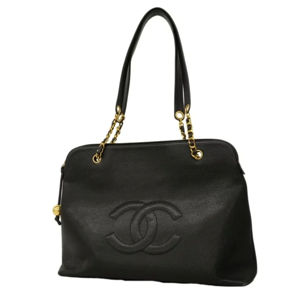 Authentic CHANEL jumbo black caviar leather supermodel large shipping tote